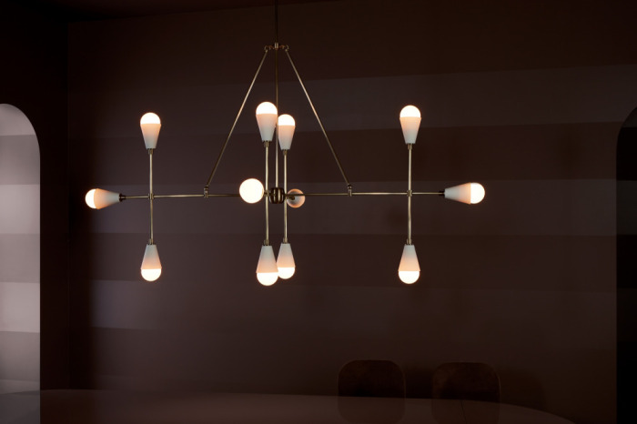 Apparatus Triad 12 pendant with porcelain shades in a beautiful room setting